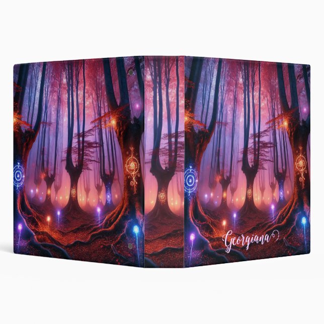 Custom Name Autumnal Enchanted Whimsigoth Forest 3 Ring Binder (Background)