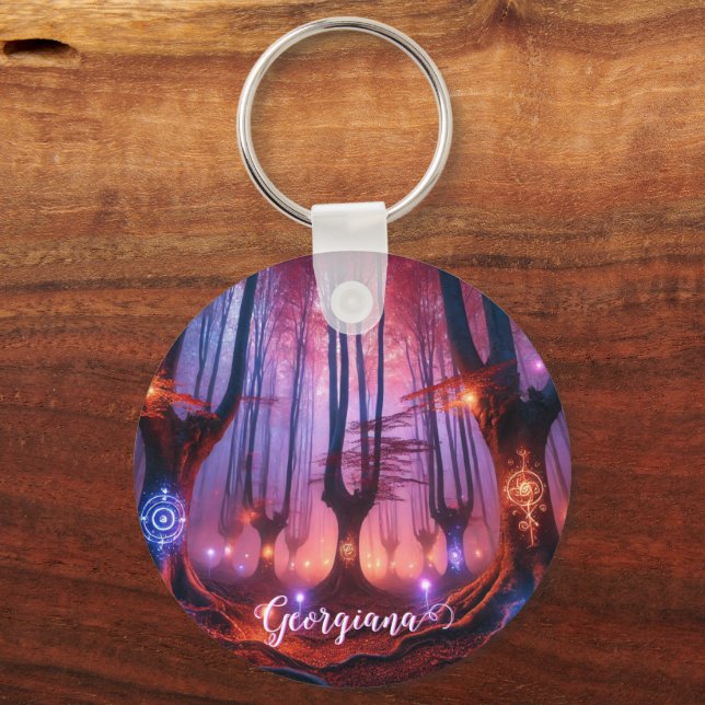 Custom Name Autumnal Enchanted Whimsigoth Forest Keychain (Front)