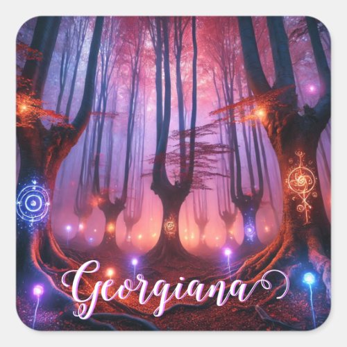 Custom Name Autumnal Enchanted Whimsigoth Forest Square Sticker