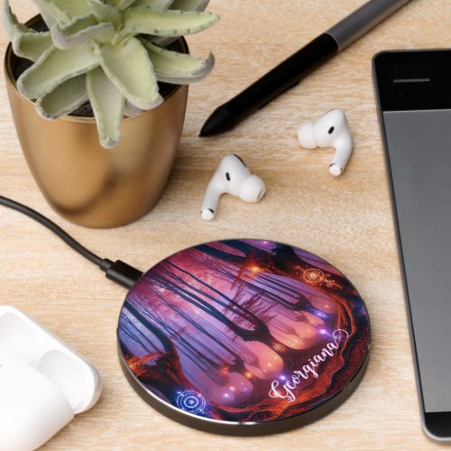 Custom Name Autumnal Enchanted Whimsigoth Forest Wireless Charger
