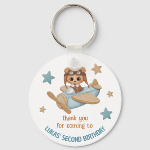 Custom Name Aviator Party Bear Birthday Thank you Keychain