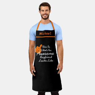 Custom Name Awesome Boyfriend BF Black Chef Baker Apron