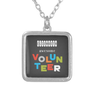 Custom Name, Awesome Volunteer Appreciation Silver Plated Necklace