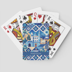 Custom Name Azulejo Tiles Pattern Poker Cards