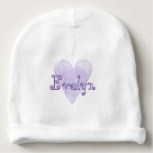 Custom name baby beanie hat with cute purple heart (Front)