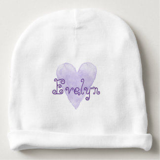 Custom name baby beanie hat with cute purple heart