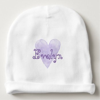 Custom Name Baby Beanie Hat With Cute Purple Heart by logotees at Zazzle