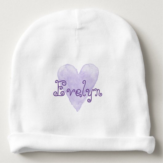 Custom name baby beanie hat with cute purple heart (Front)