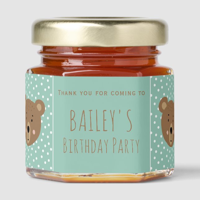 Custom name Baby Bear cute kids  Honey Jar Favors (Front)