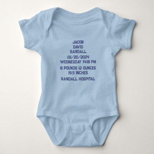 Custom Name Baby Birth Stats Announcement Jersey  Baby Bodysuit