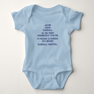 Custom Name Baby Birth Stats Announcement Jersey Bodysuit