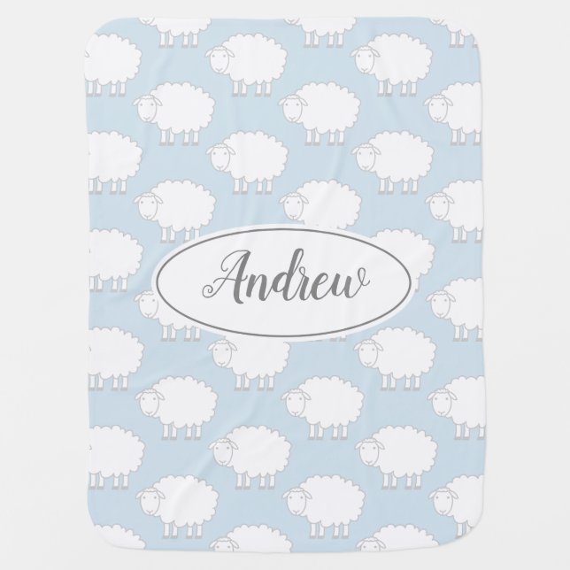 Custom name baby blanket with cute sheep pattern (Front)