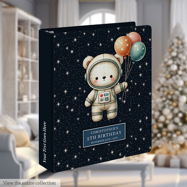 Custom Name Baby Boy Astronaut Teddy Bear Shower 3 Ring Binder (Custom Name Baby Boy Astronaut Teddy Bear Shower 3 ring binder)