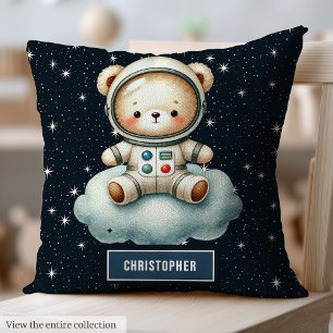 Custom Name Baby Boy Pillow Astronaut Teddy Bear
