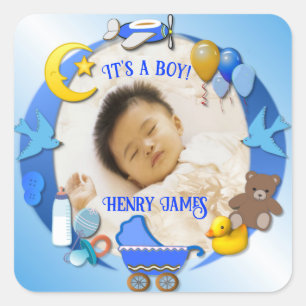 Custom Name Baby Boy Square Sticker