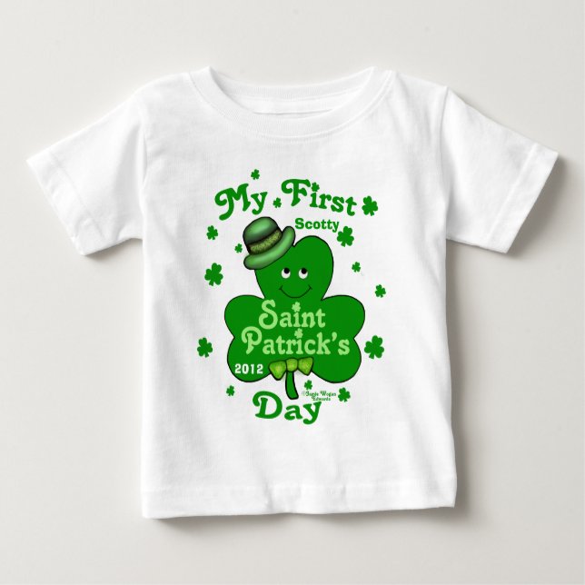 Custom Name Baby Boy's First St. Patrick's Day T-Shirt (Front)