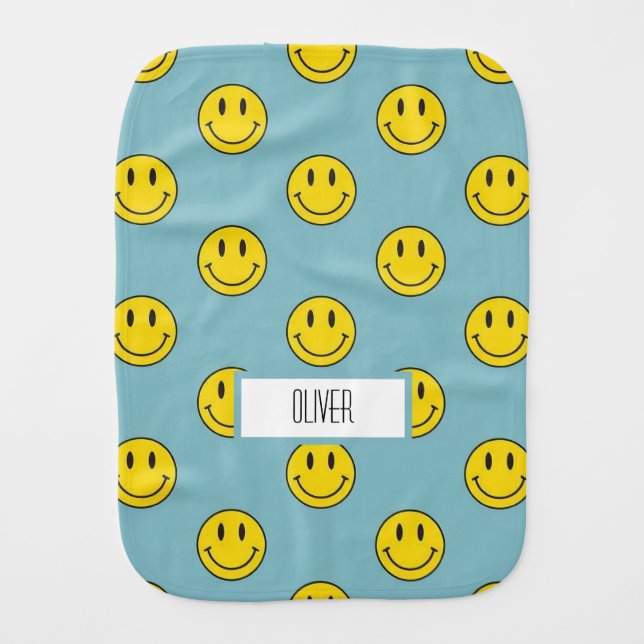 Custom Name Baby Burp Cloth with Smiley Face  (Front)
