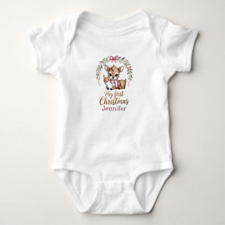 Custom Name Baby Deer First Christmas Bodysuit