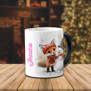 Custom Name Baby Fox and Snowman Color Morph Mug