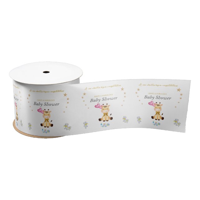 Custom Name Baby Giraffe balloons Baby Shower Satin Ribbon (Spool)