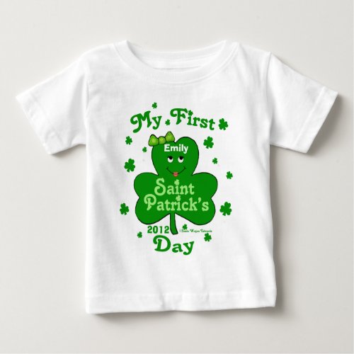 Custom Name Baby Girls First St Patricks Day Baby T_Shirt