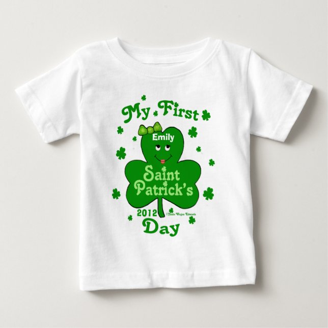 Custom Name Baby Girl's First St. Patrick's Day Baby T-Shirt (Front)