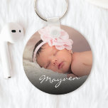 Custom Name Baby Photo Glamorous Script Keychain<br><div class="desc">Create your own personalized round keychain with your custom glam handwritten script name and favorite photo.</div>