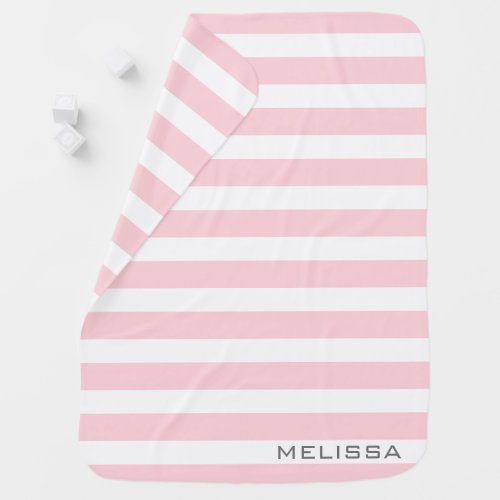 Custom Name Baby Pink Broad Stripes Baby Blanket