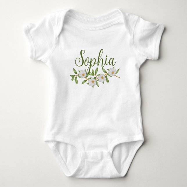 Custom Name Baby Reveal Girl Nature Flowal Sophia Bodysuit (Front)