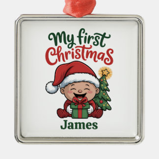 Custom Name Baby’s First Christmas Metal Ornament