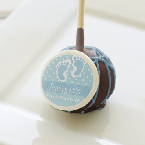 Custom Name Baby Shower Blue Footprint Polka Dot Cake Pops