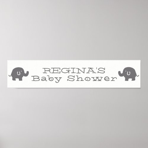 Custom Name Baby Shower Gray Elephants Poster