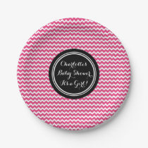 Custom Name Baby Shower Plates Black Pink Chevron