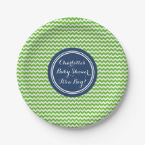 Custom Name Baby Shower Plates Green Blue Chevron