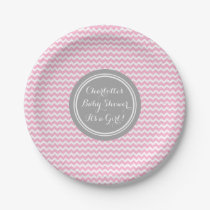 Custom Name Baby Shower Plates Grey Pink Chevron