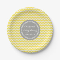 Custom Name Baby Shower Plates Yellow Grey Chevron