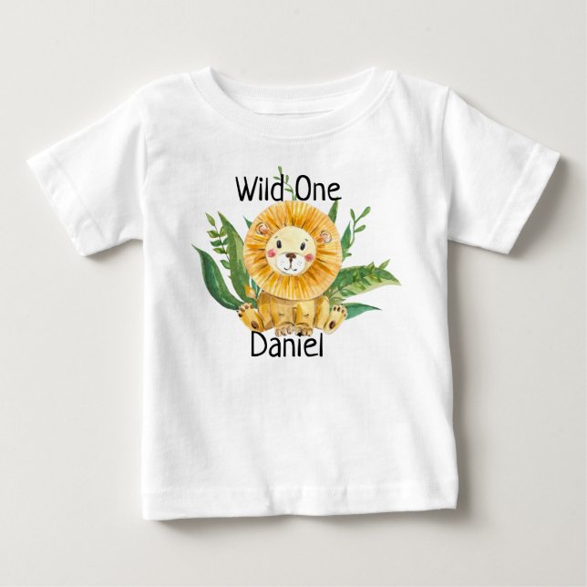 Custom Name Baby Toddler T Shirt Top Wild One Lion (Front)