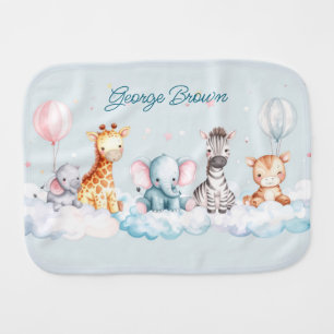 Custom Name Baby Zebra with all his friends Burp Cloth