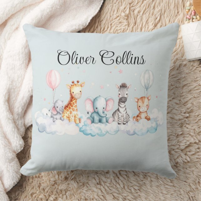 Custom Name Baby Zebra with all his friends Throw Pillow (Blanket)