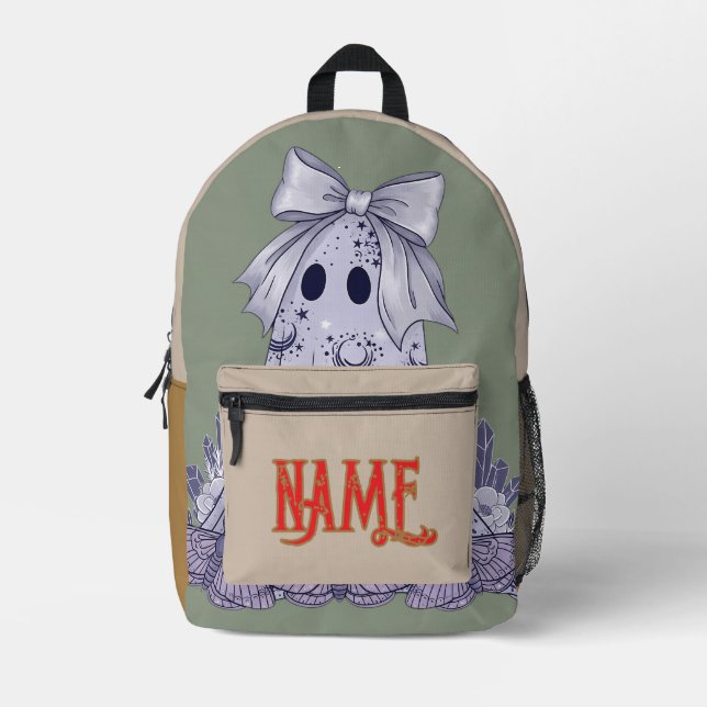 Custom Name Back to School Cute Ghost Printed Backpack (Front)