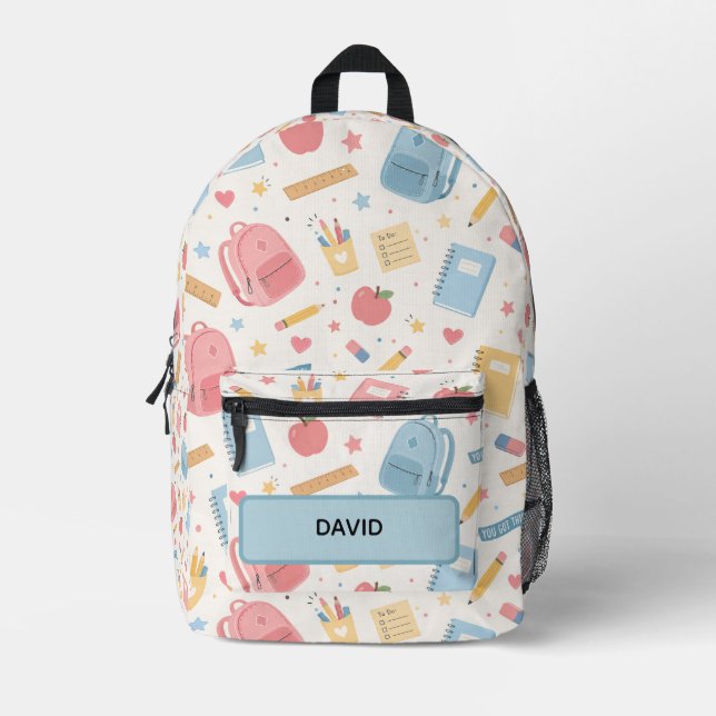 Custom Name Back to School Kids Printed Backpack (Front)