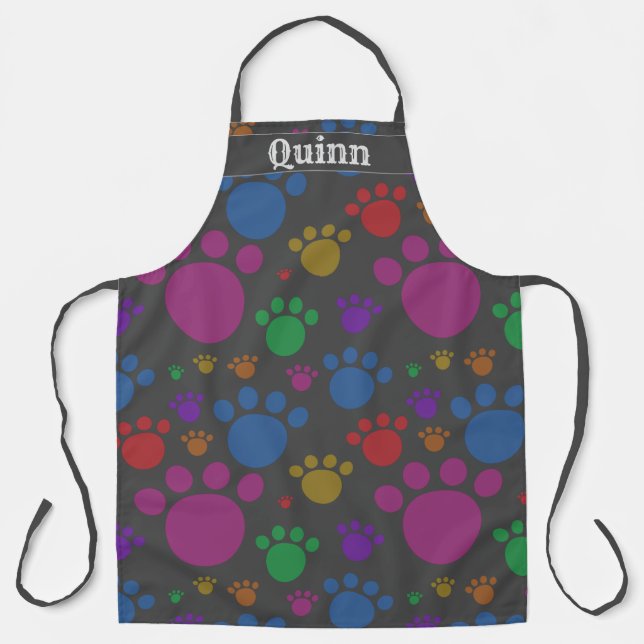Custom Name & Background Color with Rainbow Paws Apron (Front)
