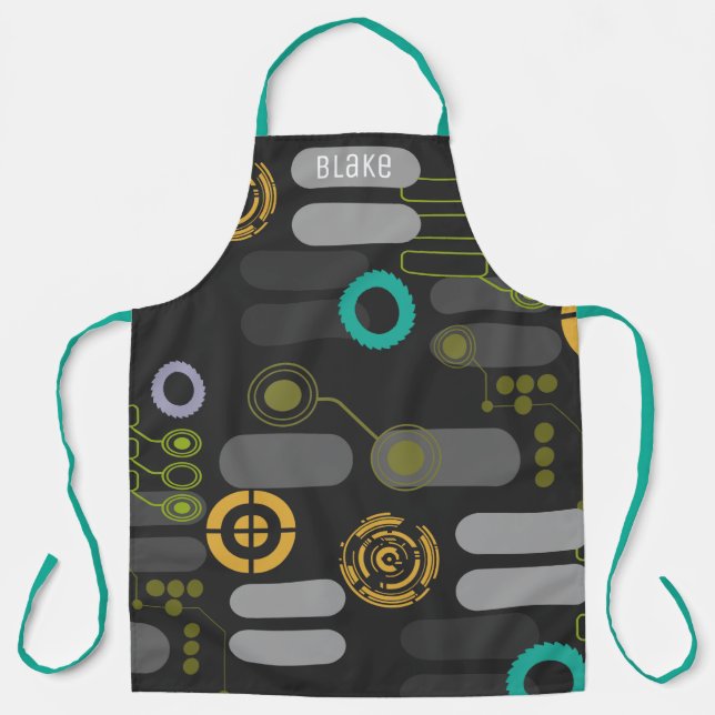 Custom Name & Background Tech Circuitry Digital Apron (Front)