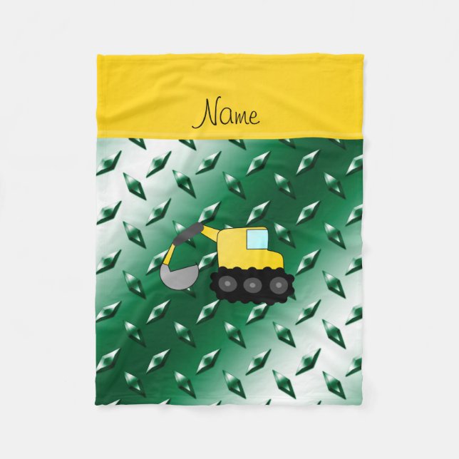 Custom name backhoe green diamond steel plate fleece blanket (Front)