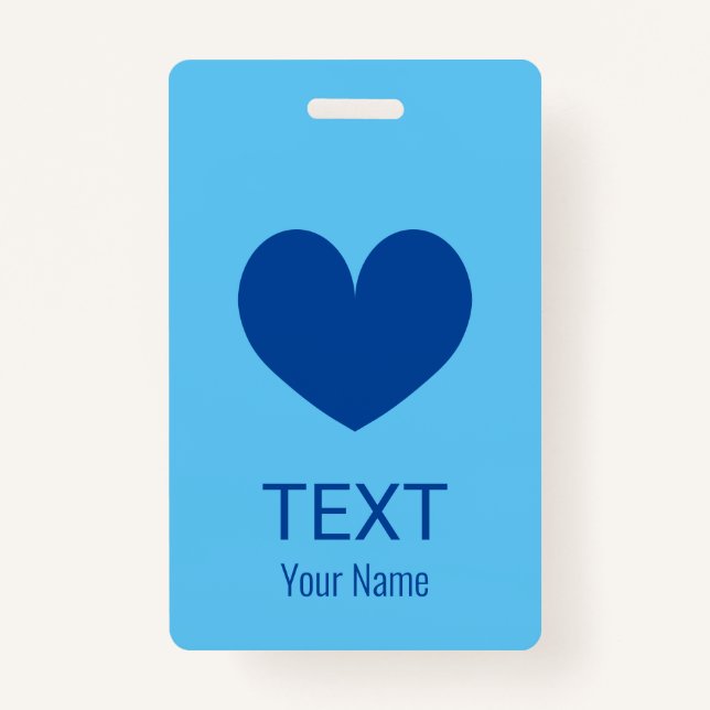 Custom name badge with blue heart logo (Front)
