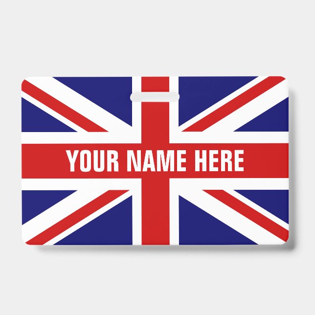 Custom name badge with British Union Jack flag (Front)