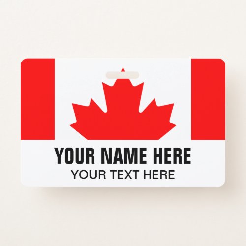 Custom name badge with Canadian flag