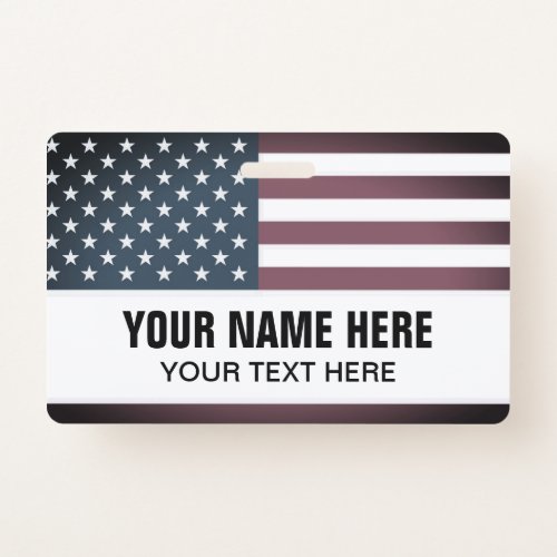Custom name badge with patriotic American flag