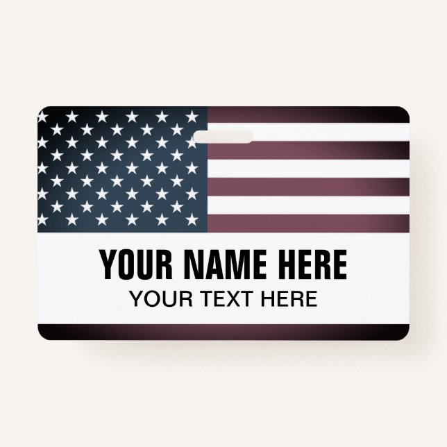 Custom name badge with patriotic American flag (Front)
