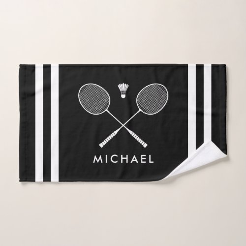 Custom Name Badminton Black Stripes Hand Towel